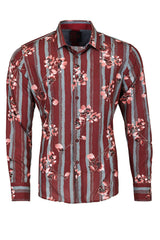 Vassari Men's Printed Striped Floral Long Sleeve Shirts 2VS122 Wine