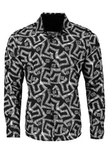 Vassari Men's Printed Geometric Long Sleeve Shirts 2VS123 Black