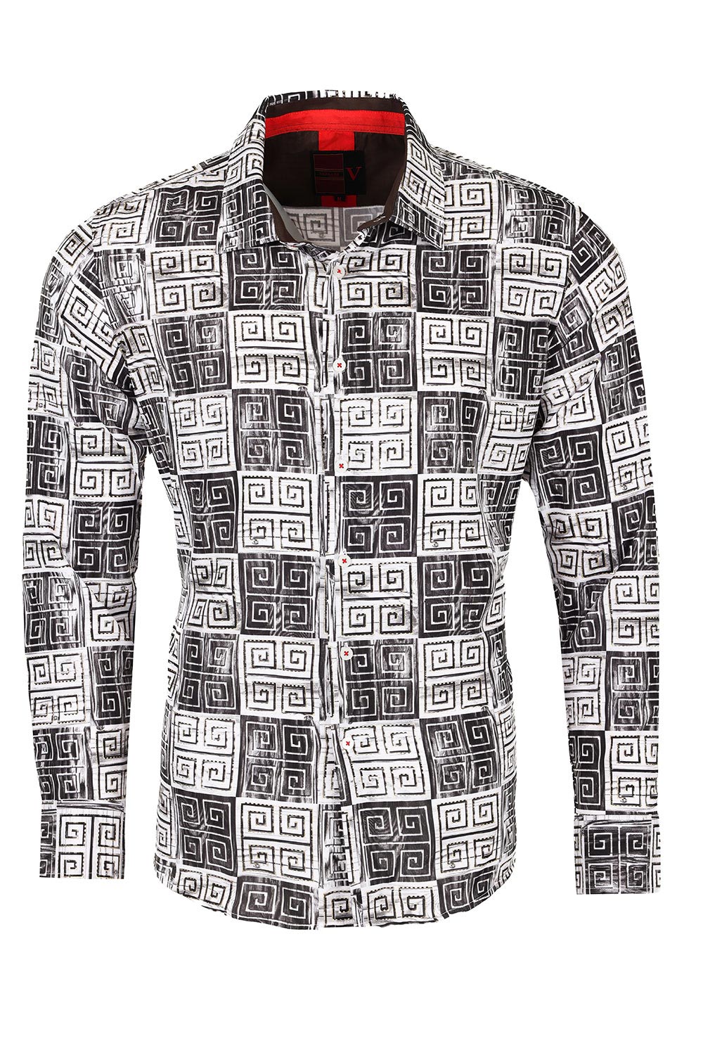 Vassari Men's Printed Multicolor Greek Key Pattern B Shirts VS125 Black white