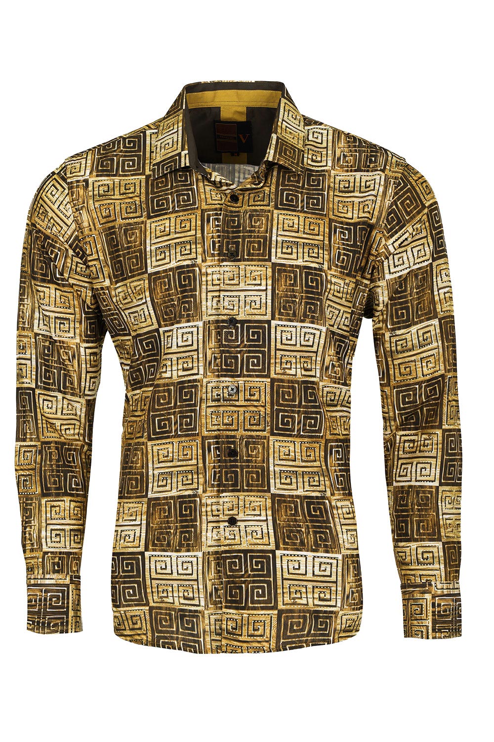 Vassari Men's Printed Multicolor Greek Key Pattern B Shirts VS125 gold