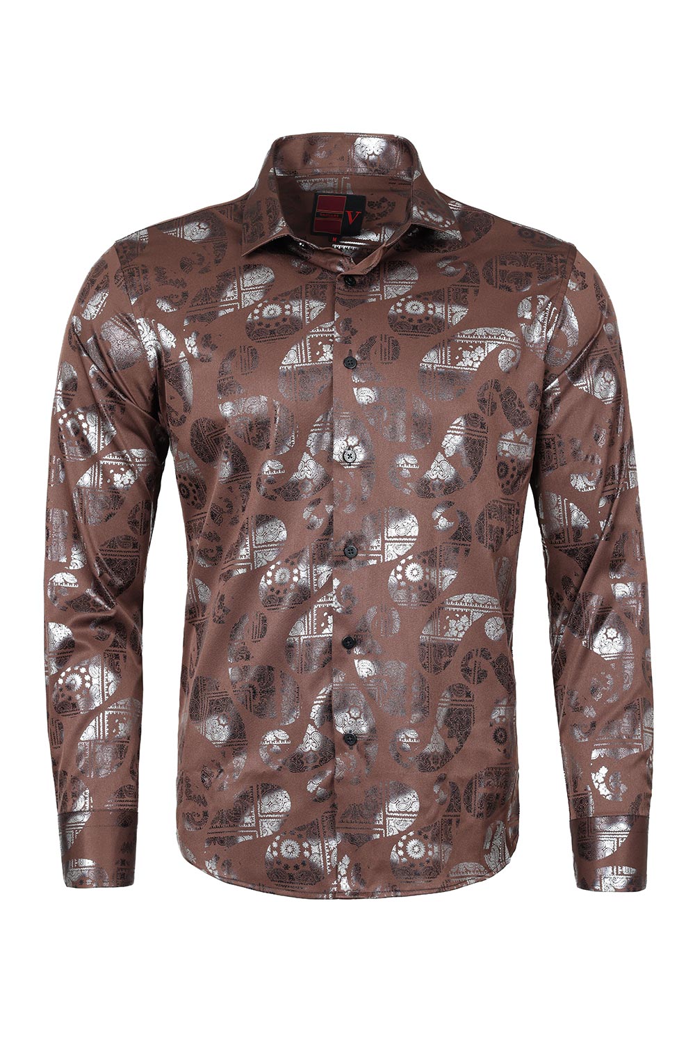 Vassari Men's Printed Multicolor Button down Shirts 2VS126 Brown