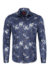 Vassari Men's Printed Multicolor Button down Shirts 2VS126 Navy