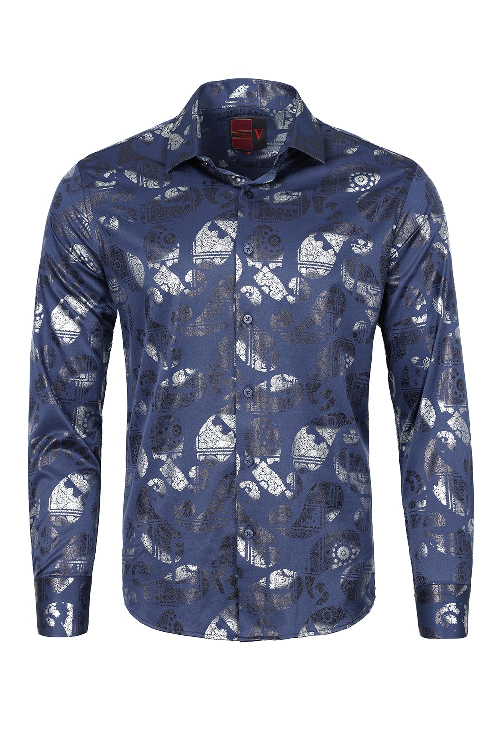 Vassari Men's Printed Multicolor Button down Shirts 2VS126 Navy