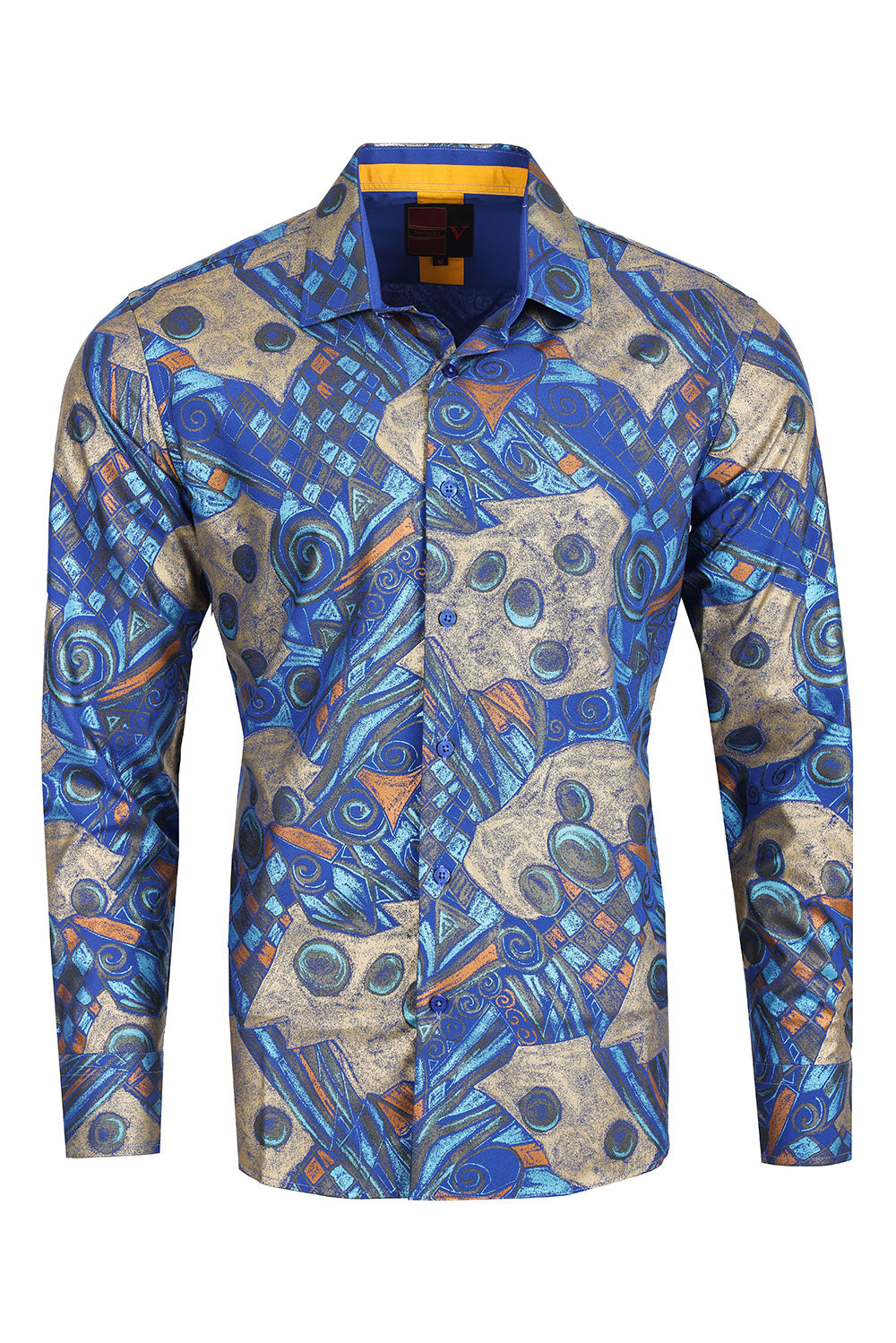 Barabas Men's Abstract Print Design Long Sleeves Shirts 2VS166