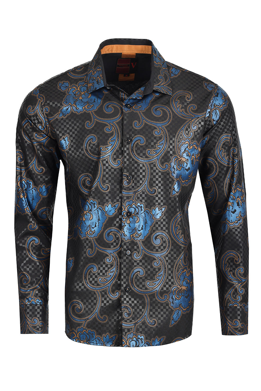 Vassari by Barabas Men's Floral Chess Chess Long Sleeve Shirt 2VS167