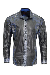 Vassari by Barabas Men's Greek Key Print Metal Long Sleeve Shirt 2VS170