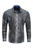 Vassari by Barabas Men's Greek Key Print Metal Long Sleeve Shirt 2VS170