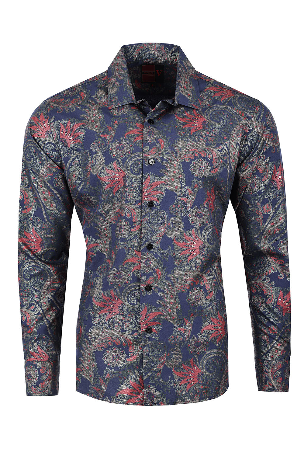 BARABAS Men's Floral Long Sleeve Button Down Shirt 2VS176 Navy