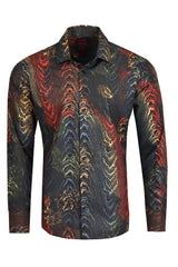 Men's Colorful Print Design Button Down Luxury Shirts 2VS177 Black