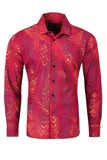 Men's Colorful Print Design Button Down Luxury Shirts 2VS177 Wine