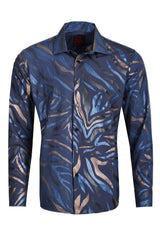 Men's Leaf Illustration Print Design Button Down Luxury Shirts 2VS178 Navy