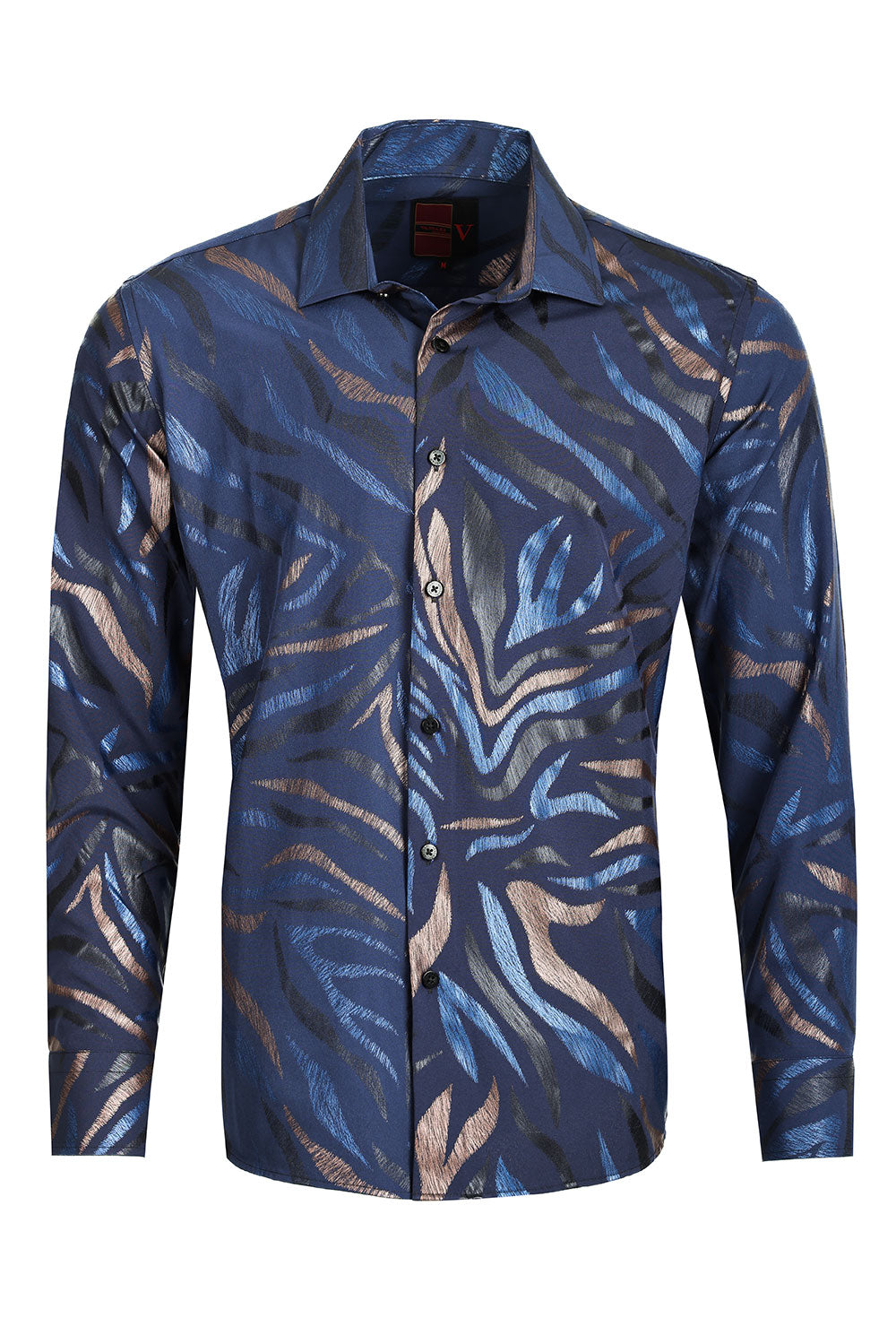 Men's Leaf Illustration Print Design Button Down Luxury Shirts 2VS178 Navy