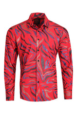 Men's Leaf Illustration Print Design Button Down Luxury Shirts 2VS178 Red