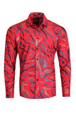 Men's Leaf Illustration Print Design Button Down Luxury Shirts 2VS178 Red