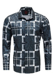 Men's Square Geometric Print Design Button Down Luxury Shirts 2VS179 Black