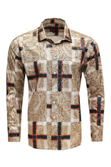 Men's Square Geometric Print Design Button Down Luxury Shirts 2VS179 Cream