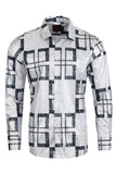Men's Square Geometric Print Design Button Down Luxury Shirts 2VS179 White