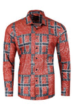 Men's Square Geometric Print Design Button Down Luxury Shirts 2VS179 Red
