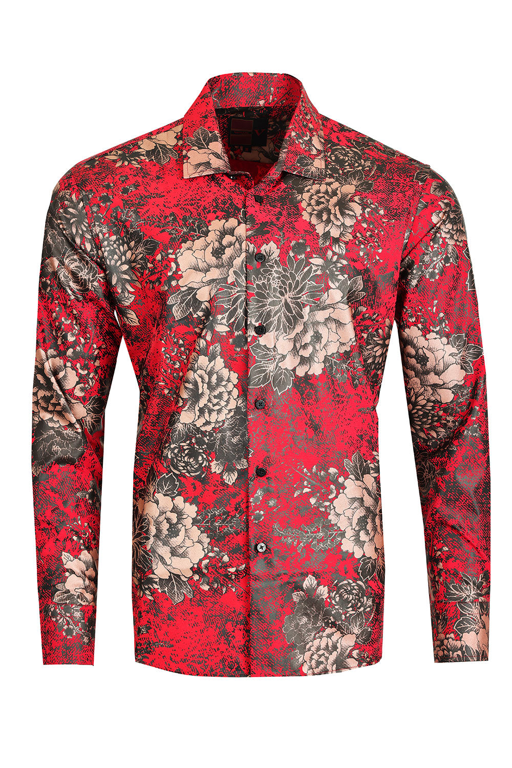 Men's Roses Floral Print Design Button Down Luxury Shirts 2VS180 Red