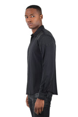 Barabas Men's Studded Premium Solid Long Sleeve Shirts 3B24 Black