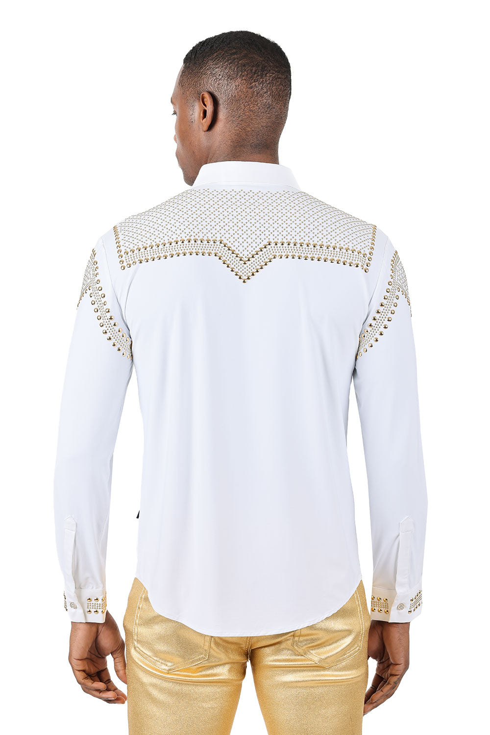 Barabas Men's Studded Premium Solid Long Sleeve Shirts 3B24 White