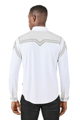 Barabas Men's Studded Premium Solid Long Sleeve Shirts 3B24 White