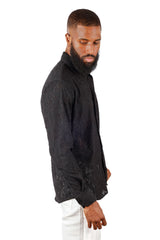 BARABAS Men's Lace See Through Stretch Sheer Long Sleeve Shirts 3B25 Black