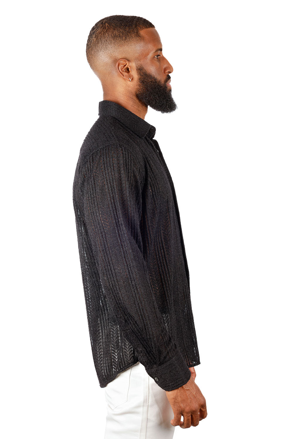 BARABAS Men's Cable Knit Wool Stretch Soft Long Sleeve Shirts 3B26 Black