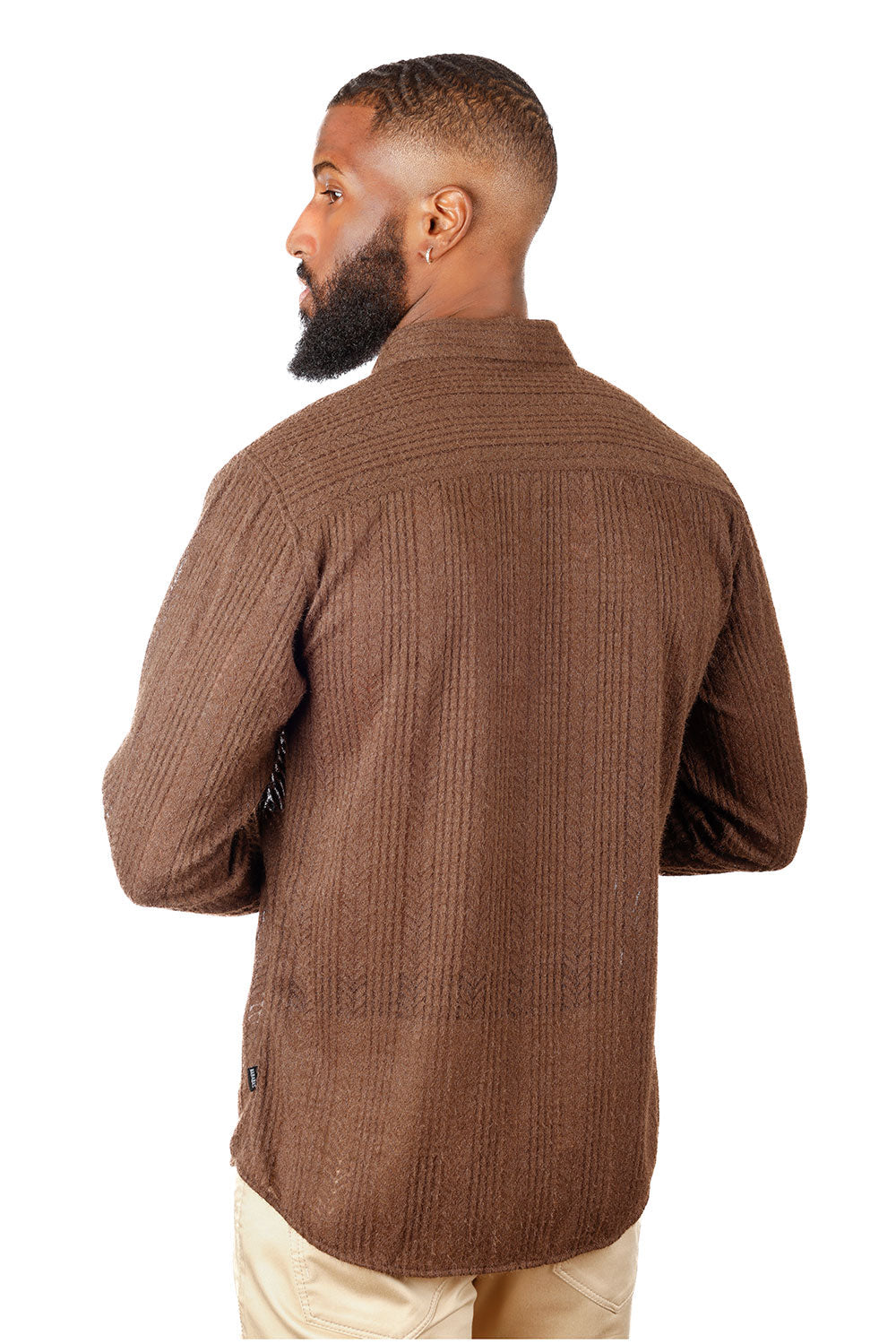 BARABAS Men's Cable Knit Wool Stretch Soft Long Sleeve Shirts 3B26 Chocolate