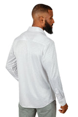 BARABAS Men's Greek Key Pattern Stretch Cotton Long Sleeve Shirts 3B27 White