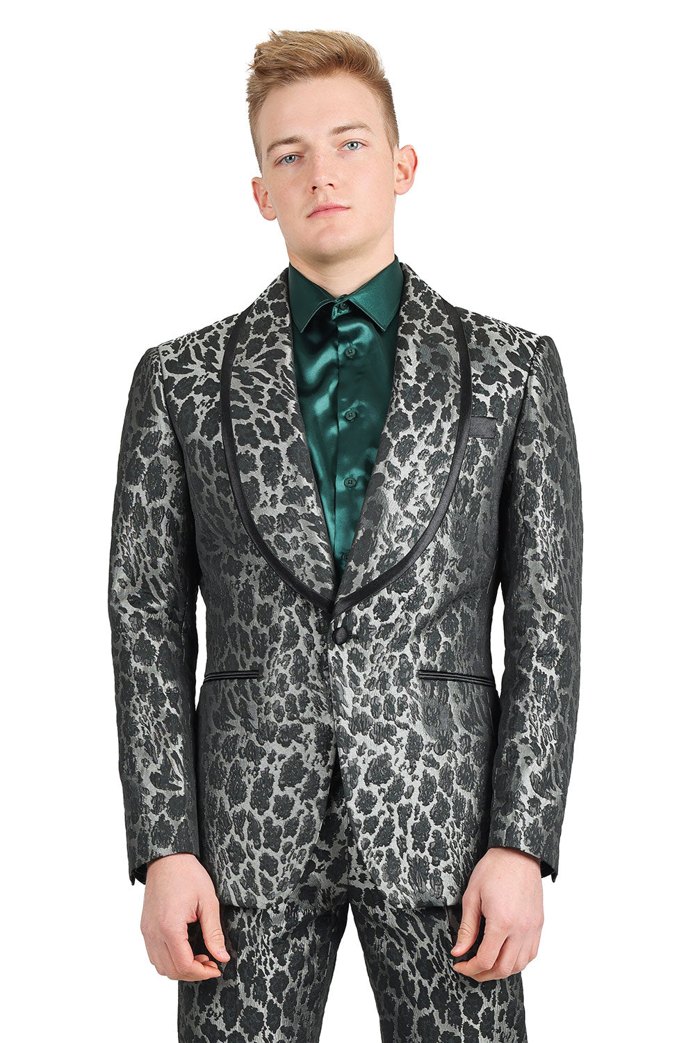 BARABAS Men's Metallic Leopard Animal Printed Shawl Lapel Blazer 3BL01Black