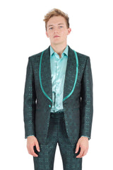 BARABAS Men's Premium Geometric Shawl Blazer 3BL05 Green