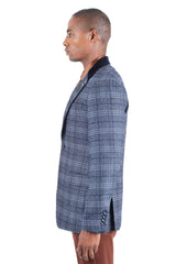 BARABAS Men's Plaid Tuxedo Sport Coat Blazer 3BL08 Blue