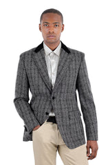 BARABAS Men's Plaid Tuxedo Sport Coat Blazer 3BL08 Grey