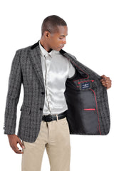 BARABAS Men's Plaid Tuxedo Sport Coat Casual Blazer 3BL08 Grey