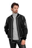 Barabas Men's Studded Lion Pattern Design Bomber Jacket 3BP28 Black Silver