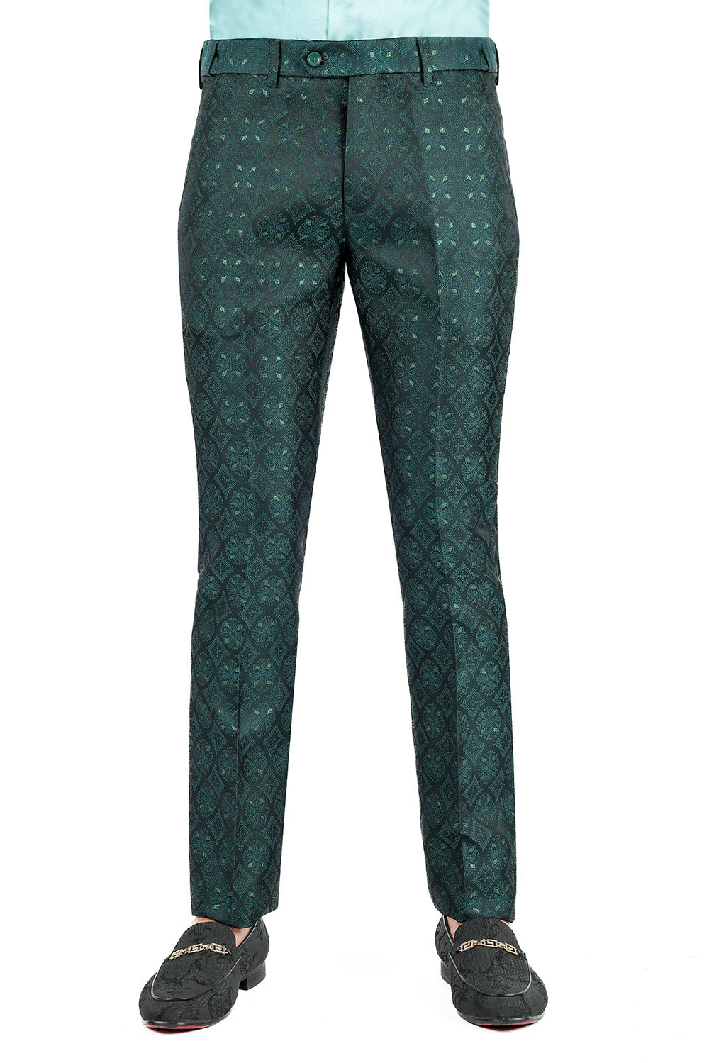 BARABAS Men's Decorative Geometric Printed Chino Pants 3CP05 Hunter Green
