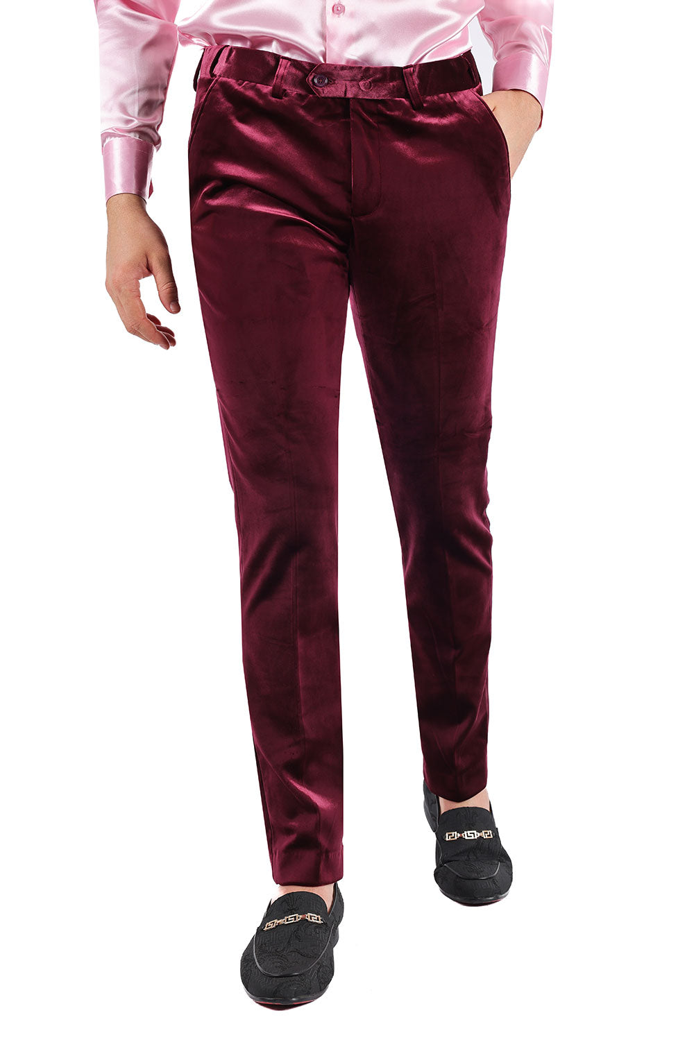 Barabas Men's Velvet Shiny Chino Solid Color Dress Pants 3CP06 Wine