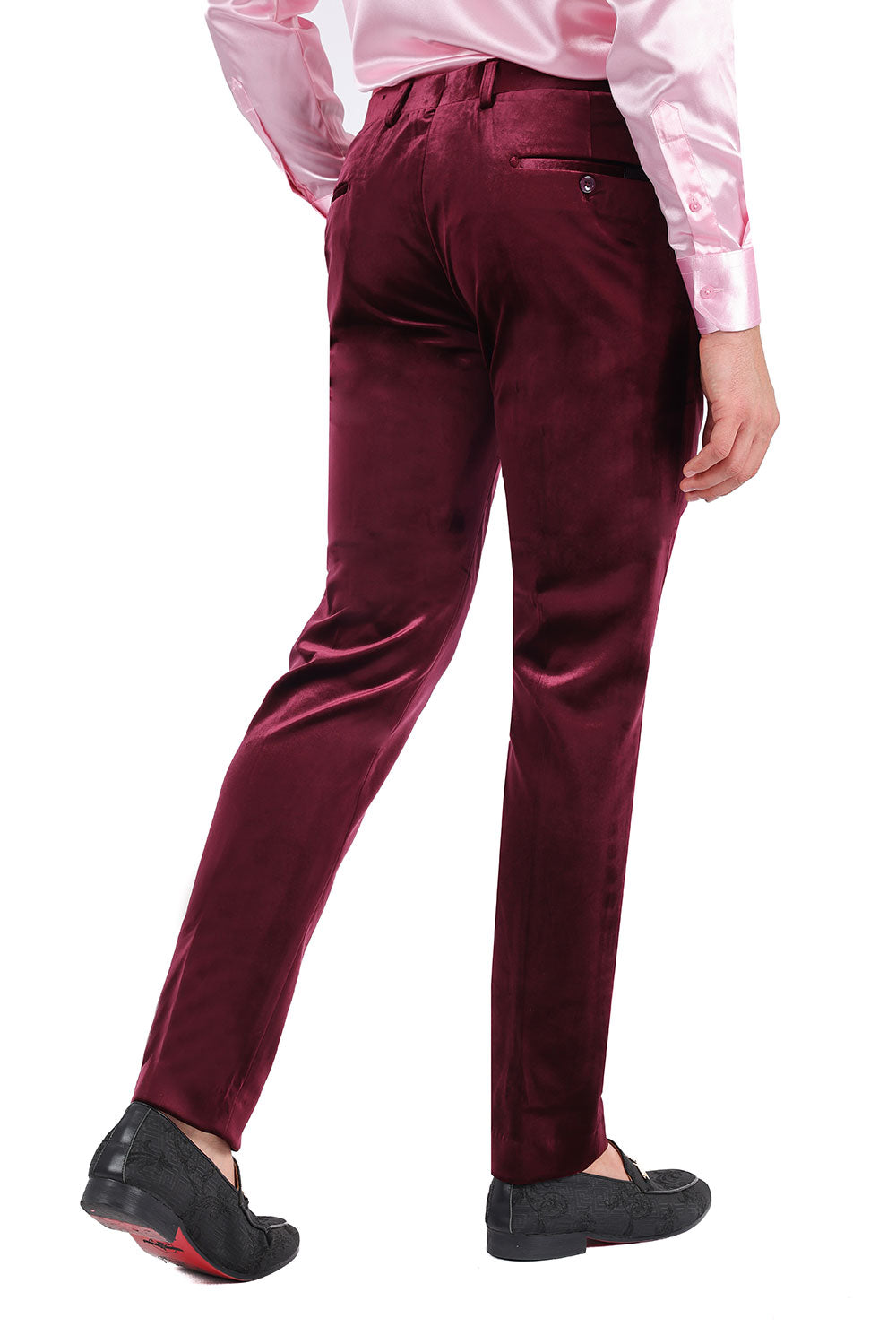 Barabas Men's Velvet Shiny Chino Solid Color Dress Pants 3CP06 Wine