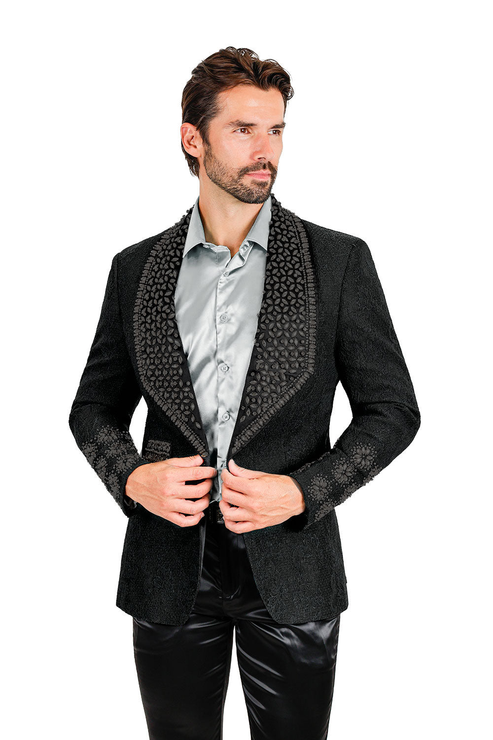 Barabas Elite Men's Rhinestone Luxury Shawl Collar Blazer 3EBL14 Black