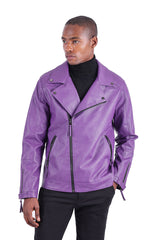 BARABAS Men's Faux Leather Zipper Closure Motorcycle Jacket 3JPU20 Purple