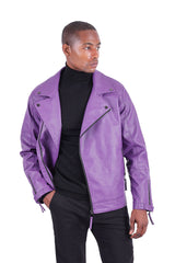 BARABAS Men's Faux Leather Zipper Closure Motorcycle Jacket 3JPU20 Purple