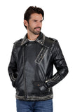 Barabas Men's Spiked Premium Motorcycle Biker Jacket 3JPU26 Black and Silver