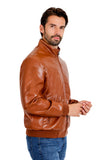 BARABAS Men's Faux Leather Zipper Closure Motorcycle Jacket 3JPU27 Cognac