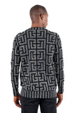 Barabas Men's Rhinestone Greek Key Stretch Crew Neck Sweater 3LS2108 Black Silver