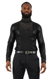 BARABAS Men's Luxury Rhinestone Long Sleeve Turtle Neck shirt 3MT04 Black and Gold