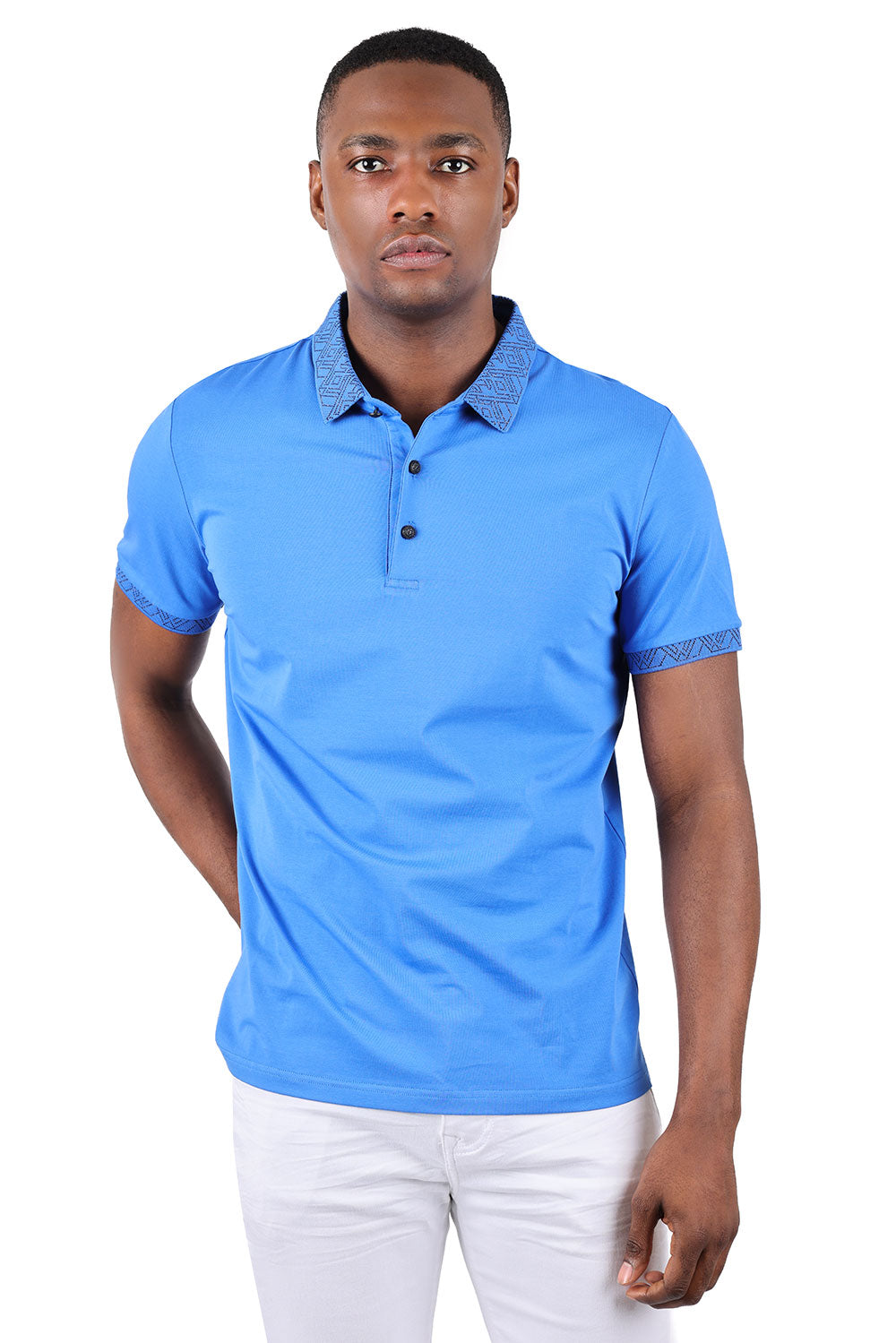 Barabas Men's Collar Pattern Short Sleeve Solid Color Shirts 3P01 Royal