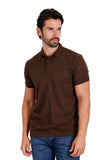 Men's solid color stretch feather feel polo short sleeve shirt 3P03 Chocolate