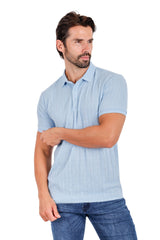 Men's solid color stretch feather feel polo short sleeve shirt 3P03 Sky