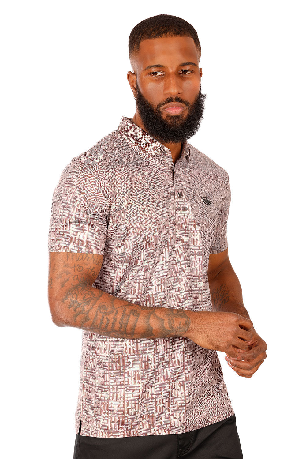 Barabas Men's Geometric Shiny Short Sleeve Polo Shirts 3P05 Brown